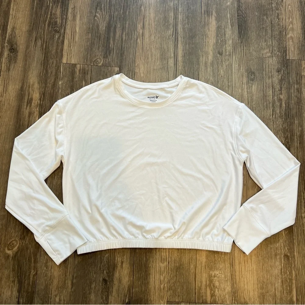 Old Navy White Long Sleeves Pullover Top With Elastic Waistband Thumb Holes 12